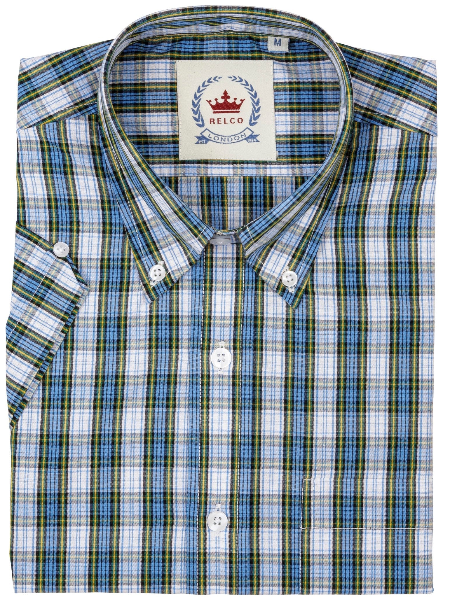Relco Mens Blue Checked Short Sleeved Button Down Shirts - immagine 4