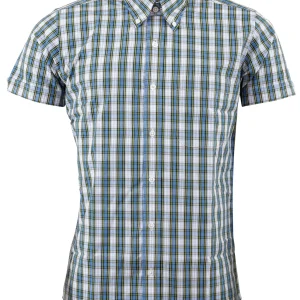 Relco Mens Blue Checked Short Sleeved Button Down Shirts