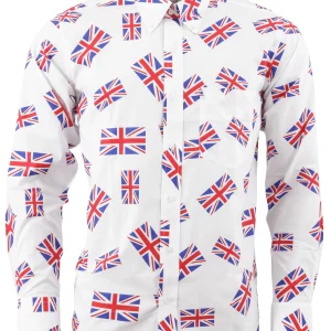 Relco Mens Union Jack Long Sleeved Retro Mod Button Down Shirt