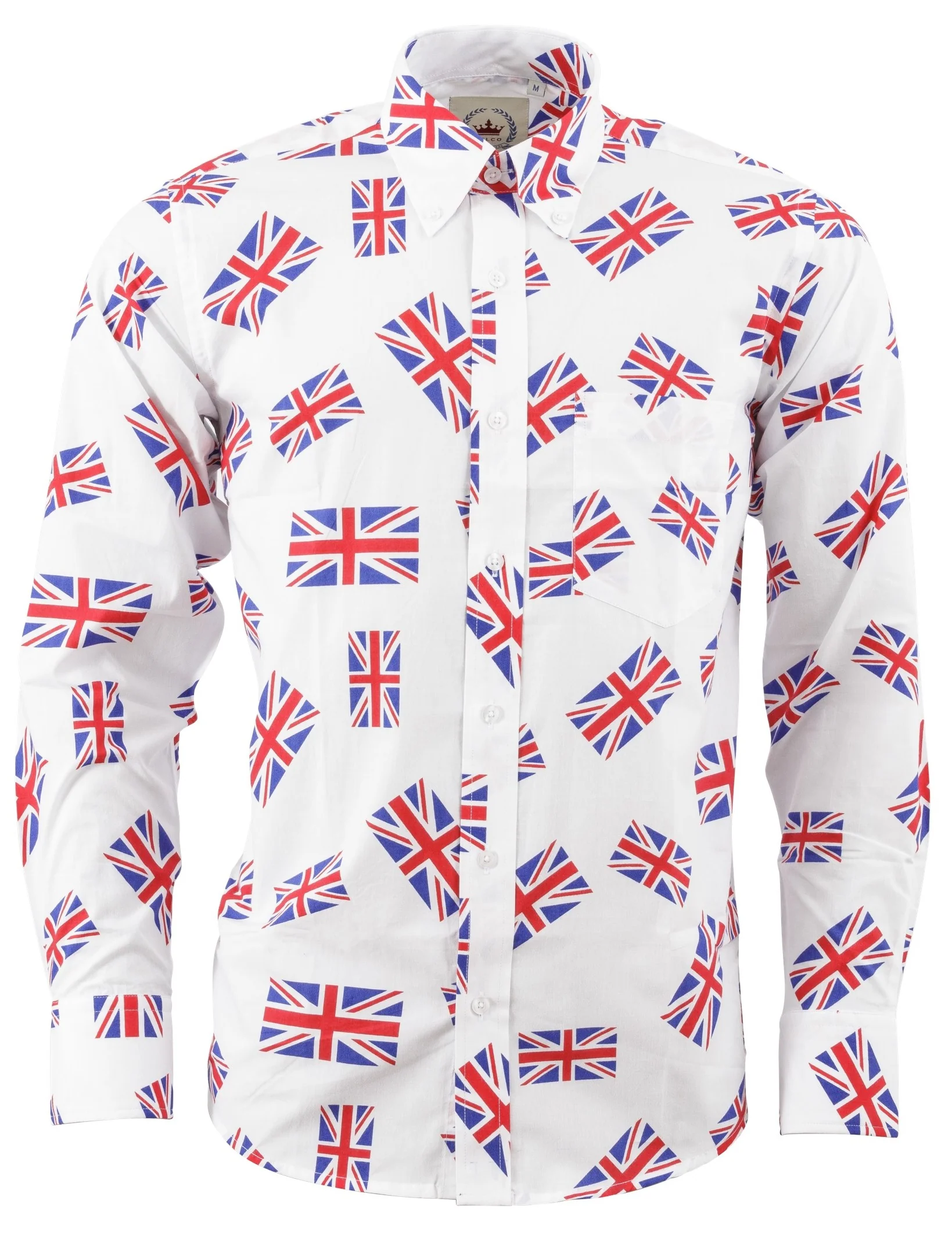 Relco Mens Union Jack Long Sleeved Retro Mod Button Down Shirt - immagine 2