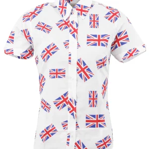 Relco Ladies Retro Union Jack Button Down Short Sleeved Shirts
