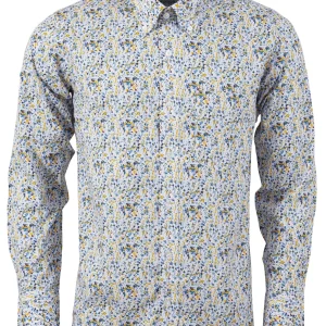 Relco Yellow/Blue Floral Long Sleeved Retro Mod Button Down Shirt