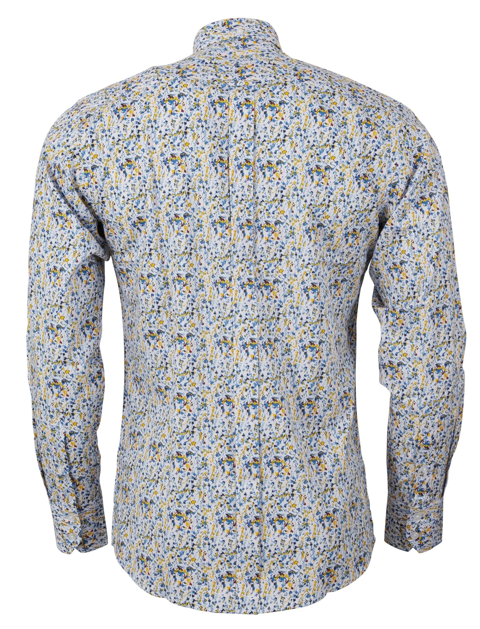 Relco Yellow/Blue Floral Long Sleeved Retro Mod Button Down Shirt - immagine 3