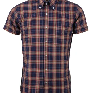 Relco Mens Blue Check Short Sleeved Vintage/Retro Button Down Shirts