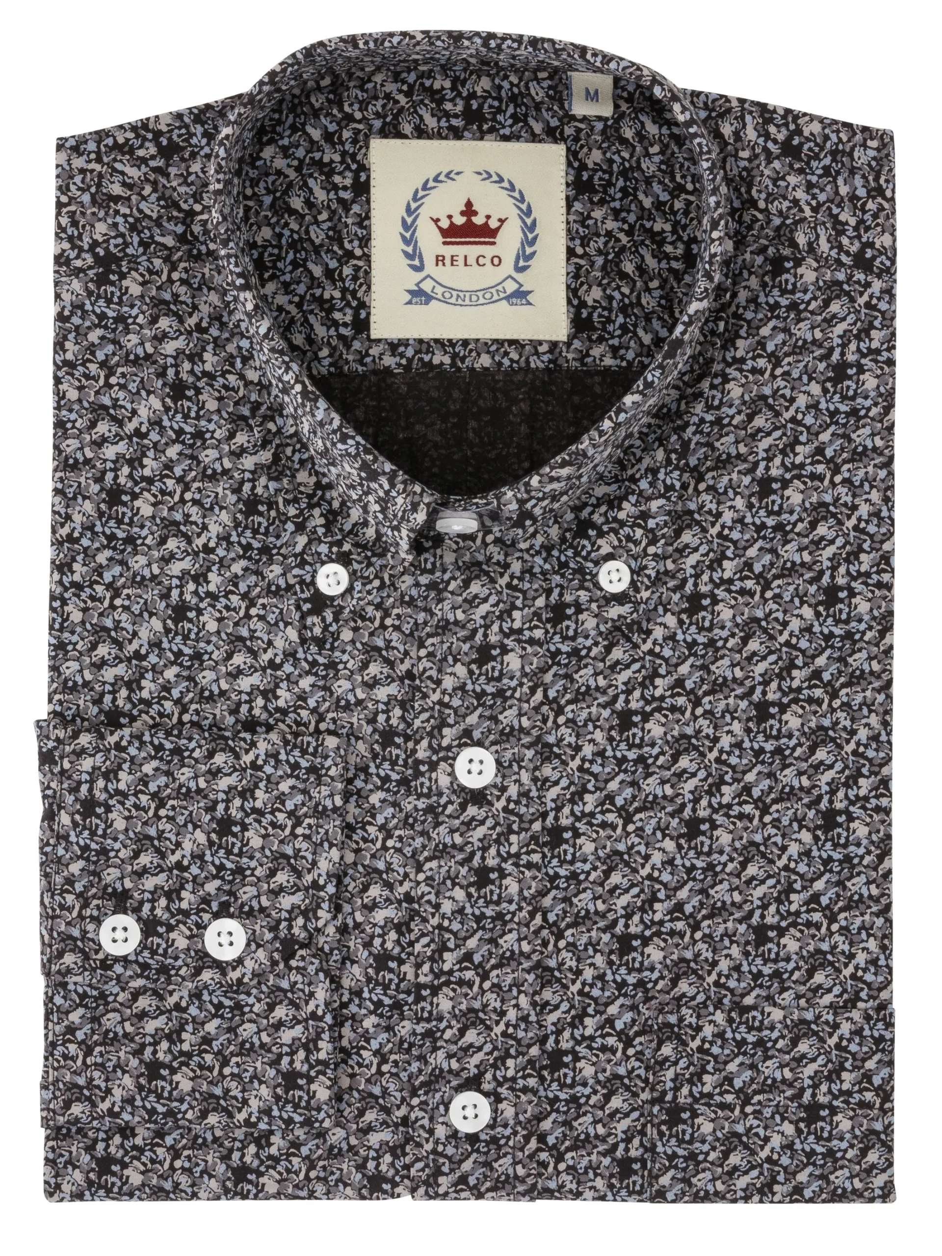 Relco Black Floral Long Sleeved Retro Mod Button Down Shirt - immagine 4