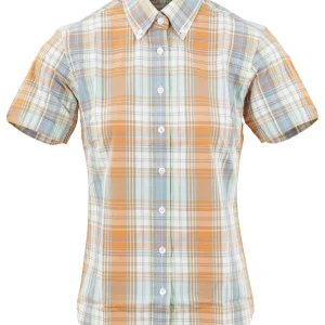 Relco Ladies Retro Orange/Sky Check Button Down Short Sleeved Shirts