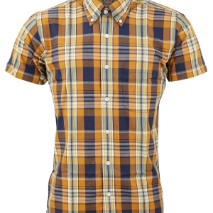 Relco Mens Orange Check Short Sleeved Vintage/Retro Button Down Shirts