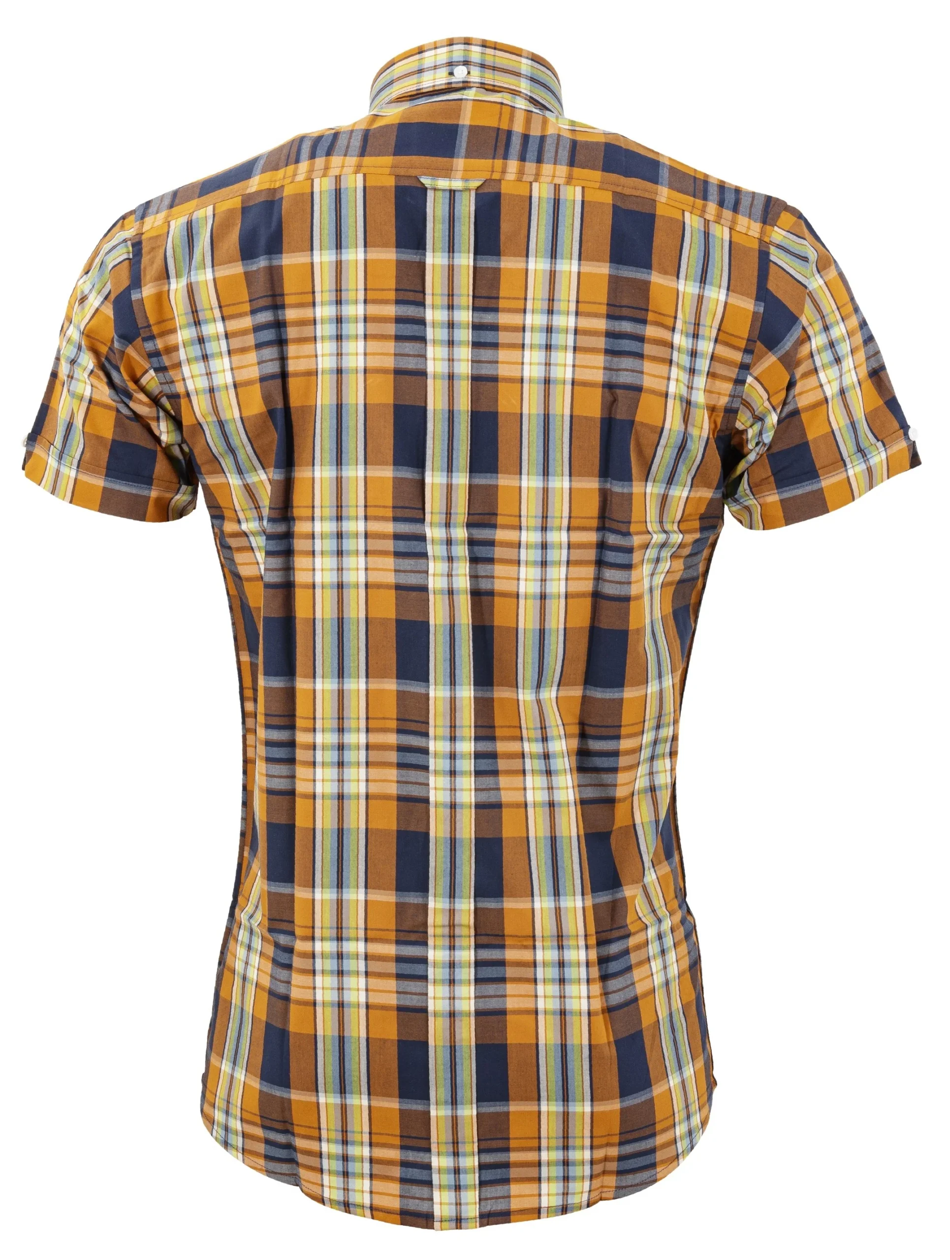 Relco Mens Orange Check Short Sleeved Vintage/Retro Button Down Shirts - immagine 3
