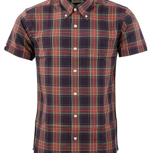 Relco Mens Navy Blue Check Short Sleeved Vintage/Retro Button Down Shirts