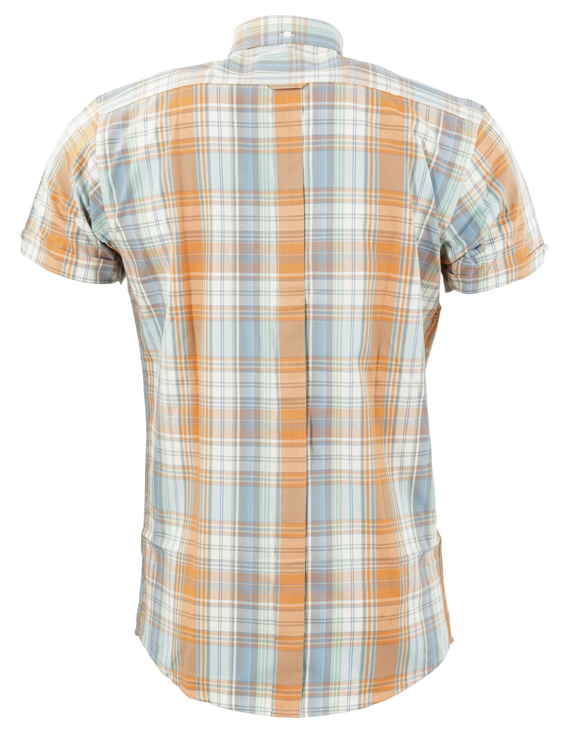 Relco Mens Orange/Sky Check Short Sleeved Vintage/Retro Button Down Shirts - immagine 3
