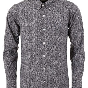 Relco Black Floral Long Sleeved Retro Mod Button Down Shirt