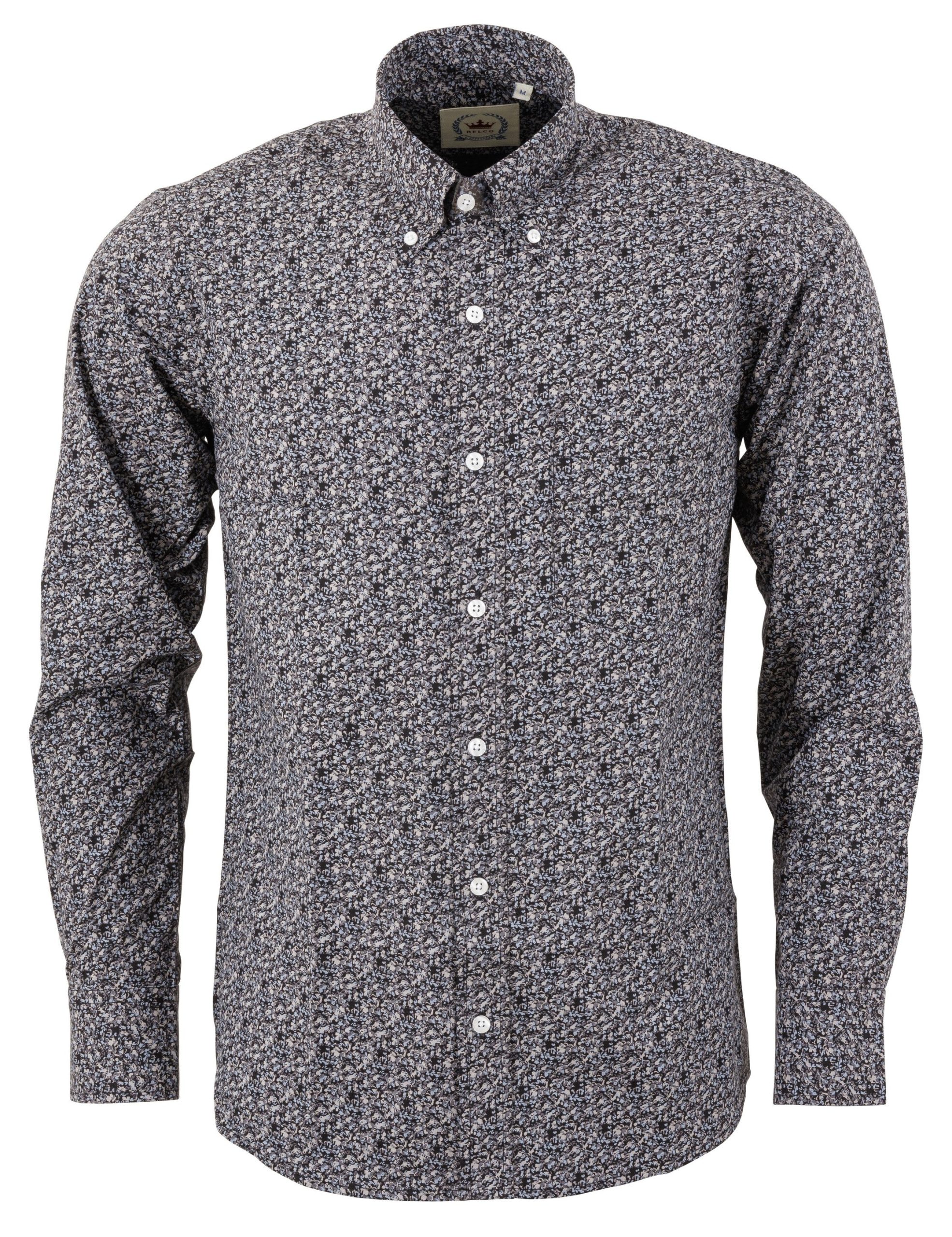 Relco Black Floral Long Sleeved Retro Mod Button Down Shirt