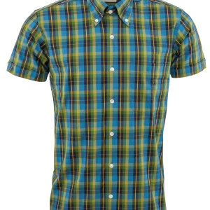 Relco Mens Blue Multi Checked Short Sleeved Button Down Shirts
