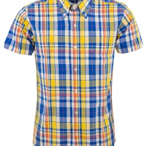 Relco Mens Blue & Yellow Checked Short Sleeved Button Down Shirts