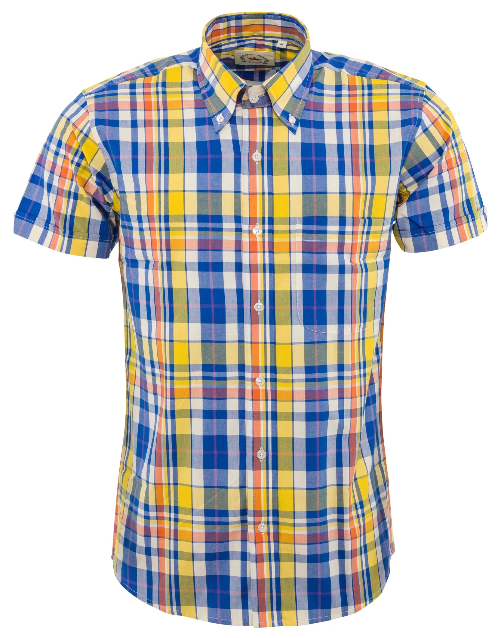 Relco Mens Blue & Yellow Checked Short Sleeved Button Down Shirts - immagine 2