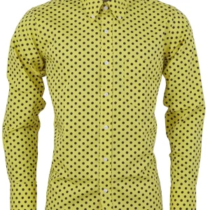 Relco Mustard and Black Polka Dot Mens Classic Mod Vintage Design Shirts