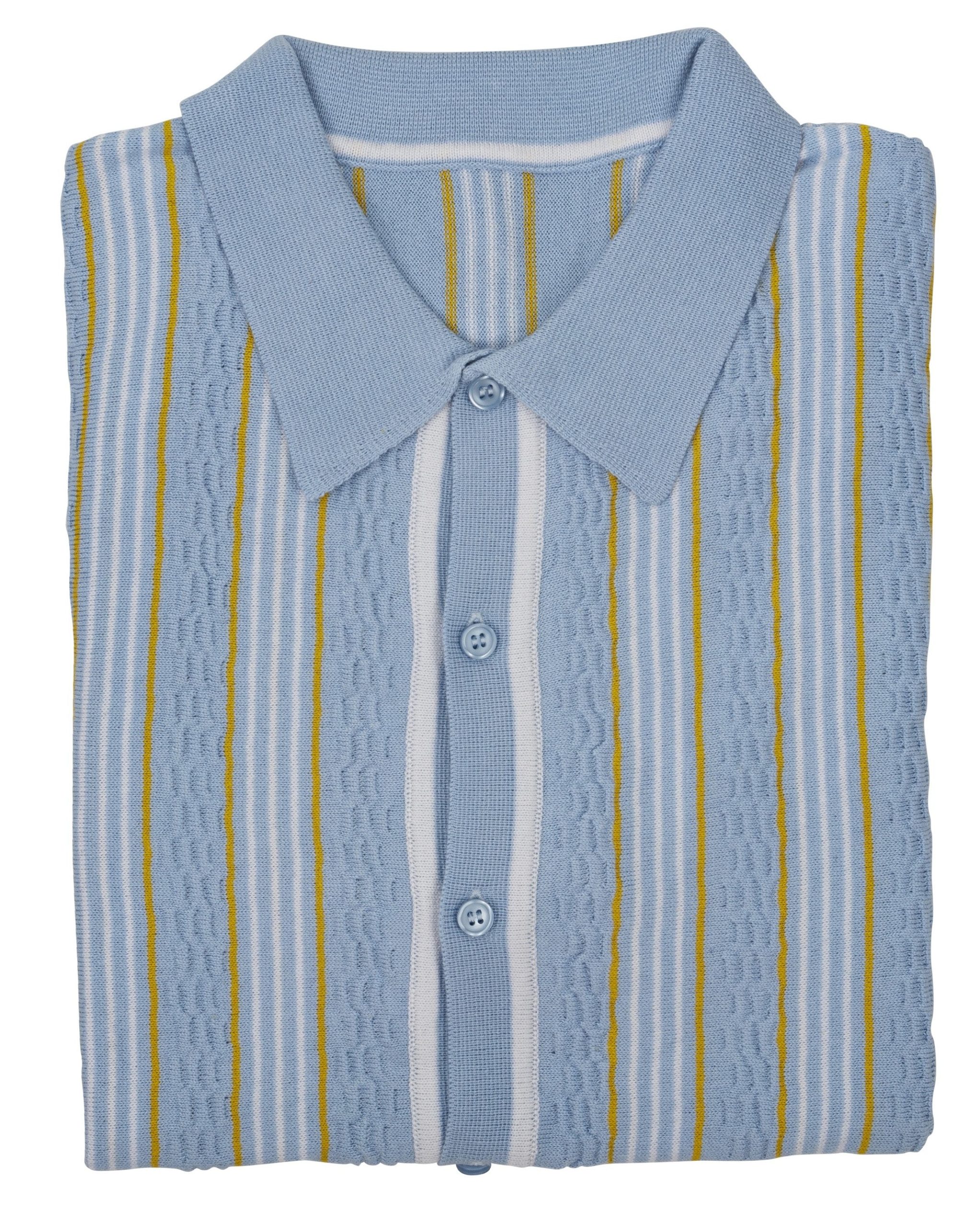 Relco Mens Sky Blue Retro Textured Striped Knitted Polo Cardigan - immagine 4