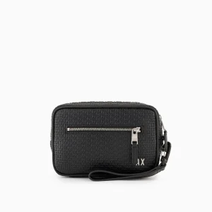 Pochette Pelle Doppia Zip Logo Allover Uomo