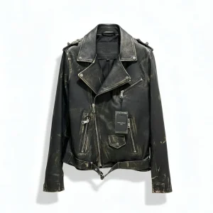 Giubbino Pelle Chiodo Stonewash Uomo