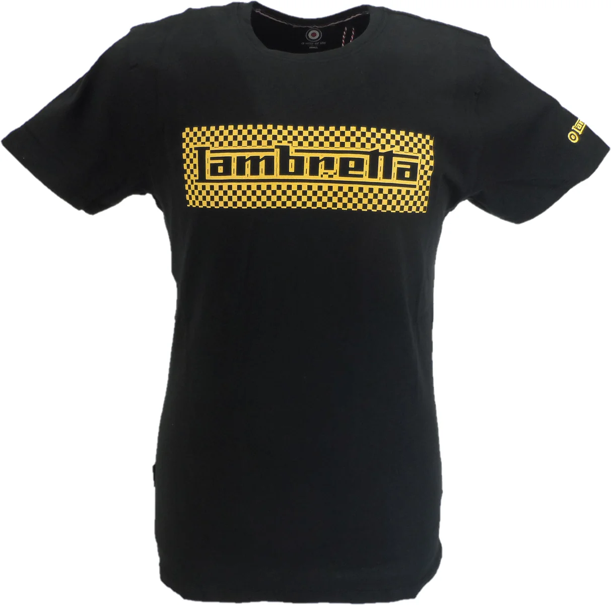 Lambretta Mens Black/Gold Checkerboard Block Retro T Shirt