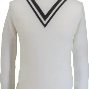 Ska & Soul Mens Ecru Twin-V Fine Gauge Roll Neck Jumper