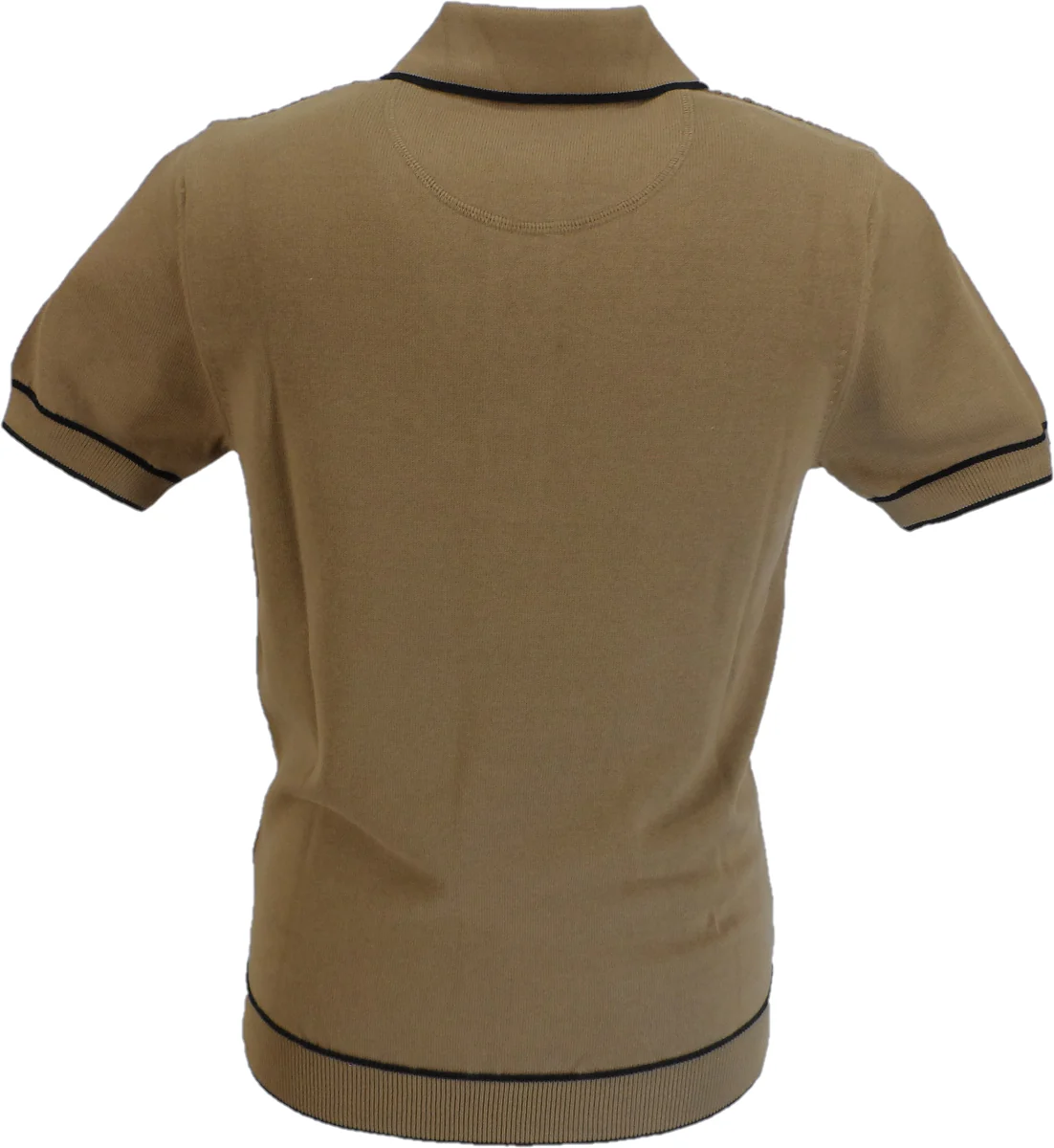 Trojan Records Mens Camel Brown Textured Knitted Polo Shirt - immagine 3