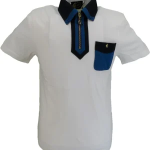 Gabicci Vintage Mens Cream Zipped Retro Mod Polo Shirt