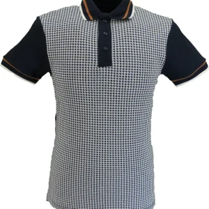 Ska & Soul Mens Navy Blue Dogtooth Panel Polo Shirt