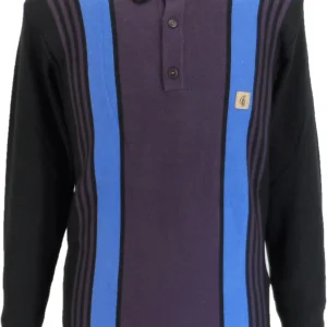 Gabicci Vintage Black Searle Multi Stripe Knitted Polo