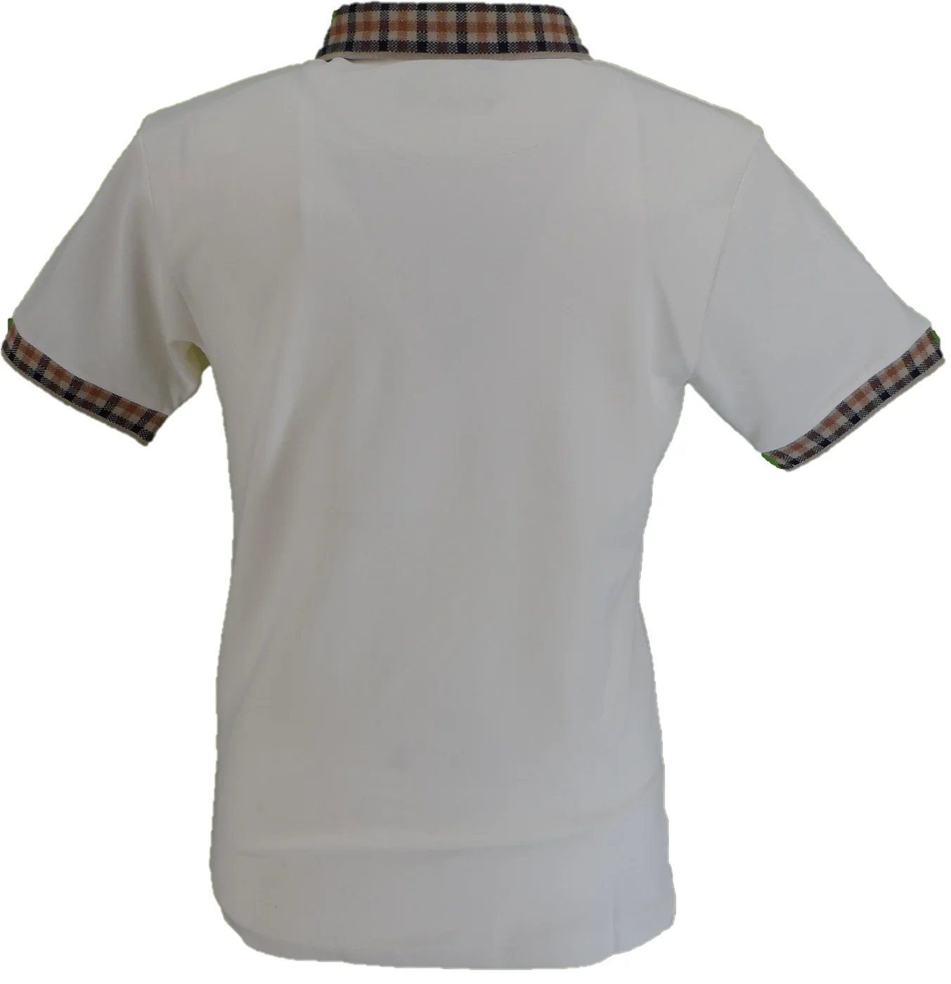 Trojan Mens Ecru Jacquard Gingham Trim Pique Polo Shirt - immagine 3