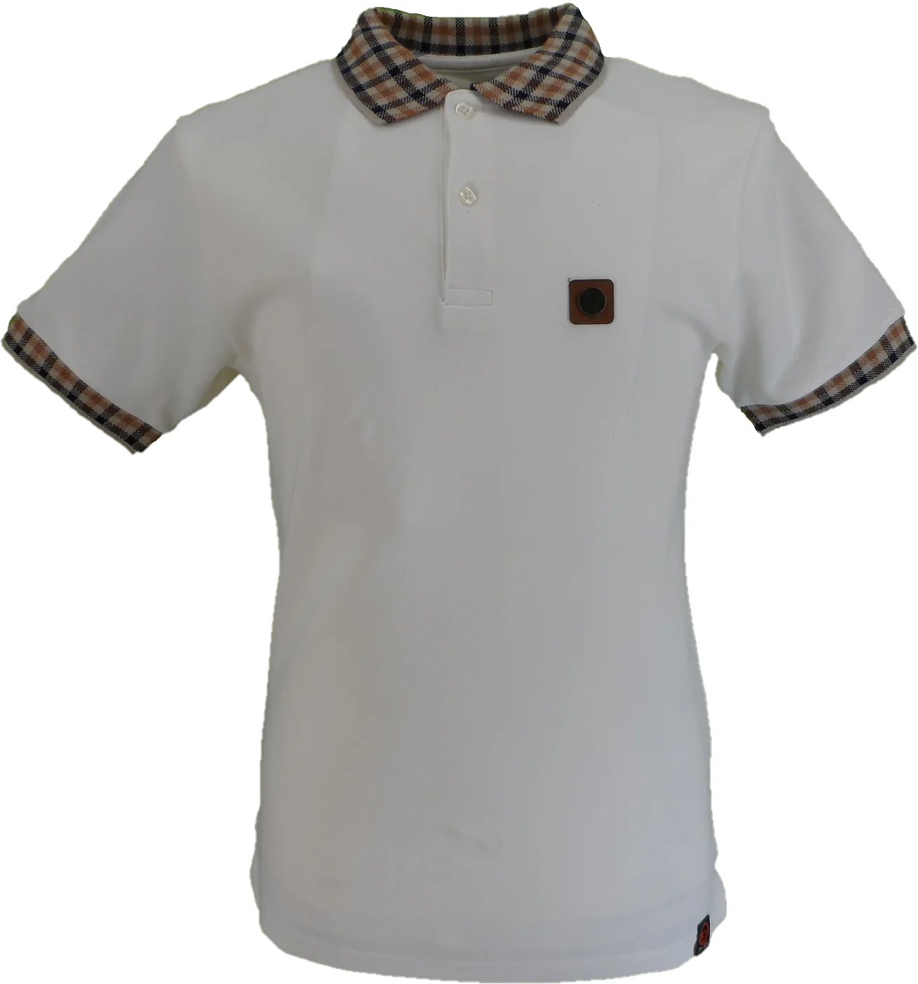 Trojan Mens Ecru Jacquard Gingham Trim Pique Polo Shirt