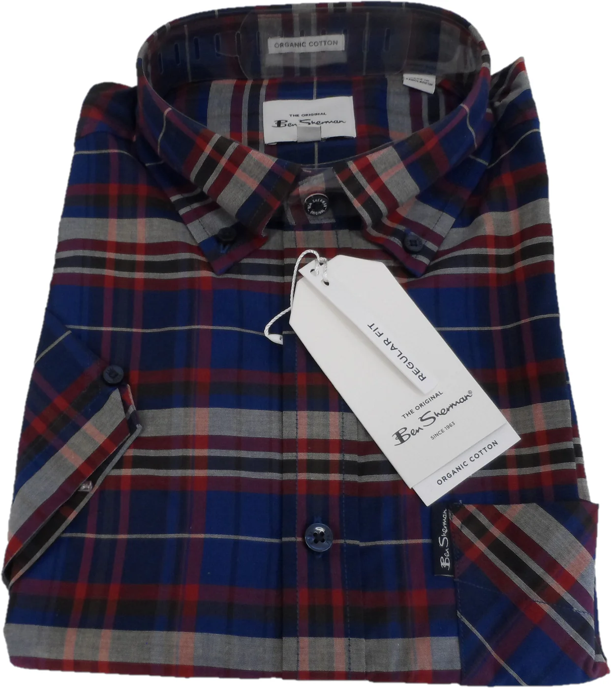 Ben Sherman Mens Royal Blue Checked Short Sleeved Shirt - immagine 4