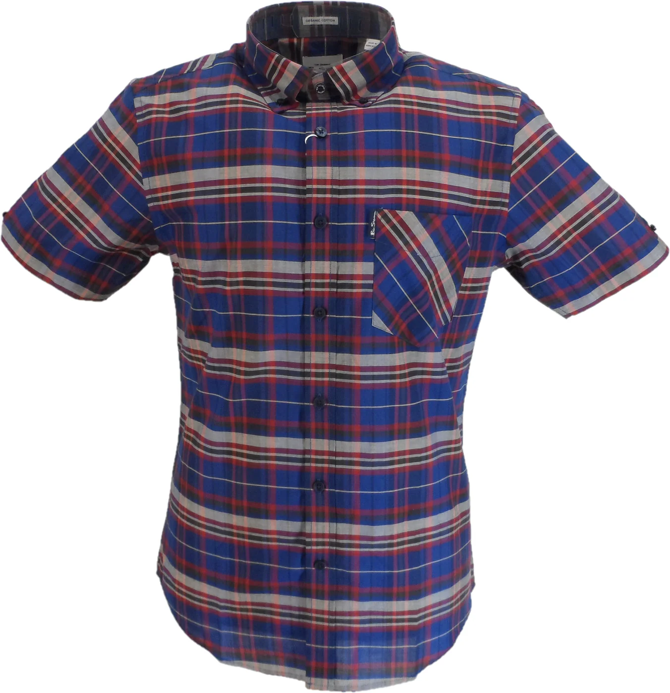 Ben Sherman Mens Royal Blue Checked Short Sleeved Shirt