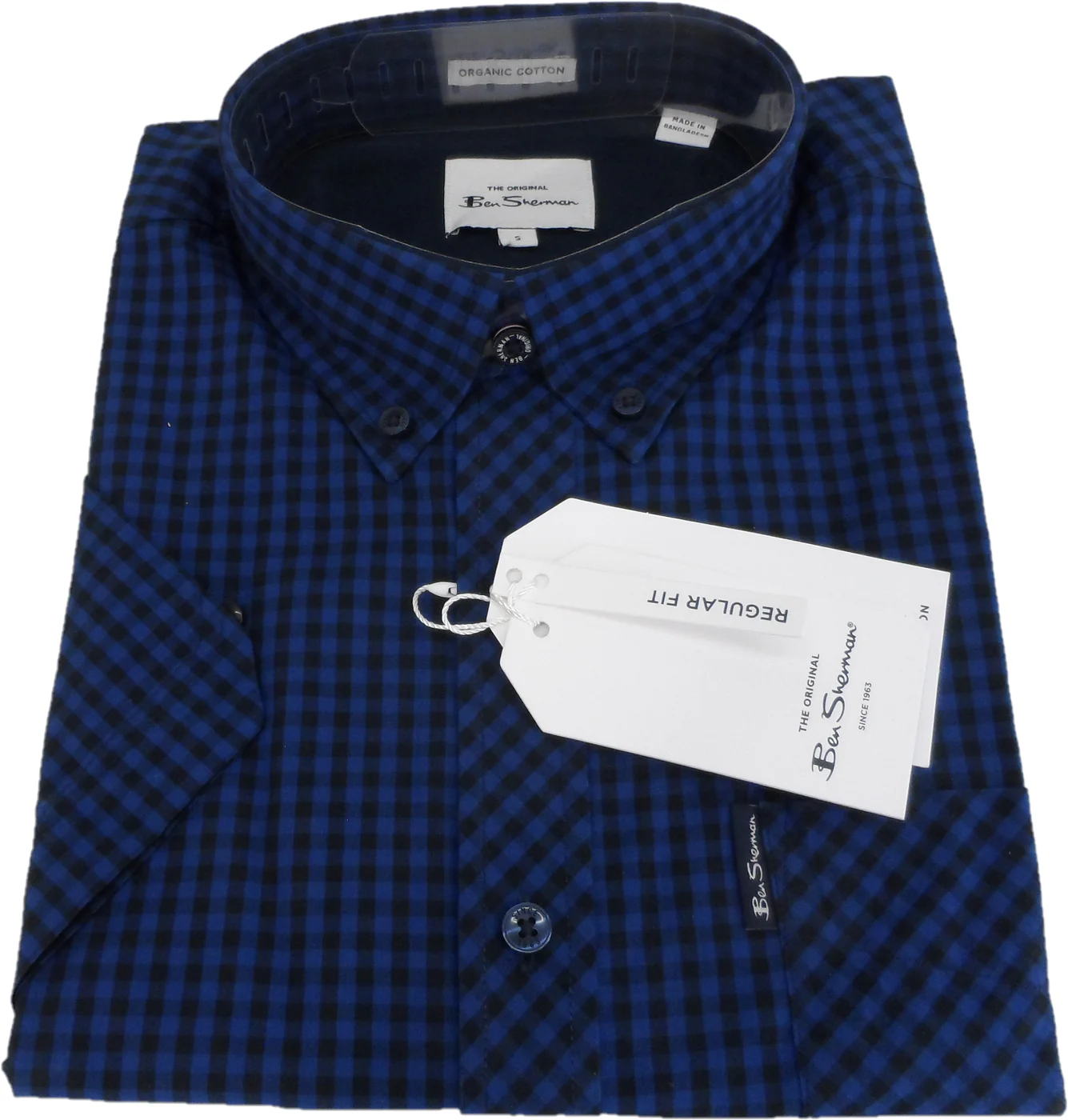 Ben Sherman Mens Royal Blue Gingham Short Sleeved Shirt - immagine 4