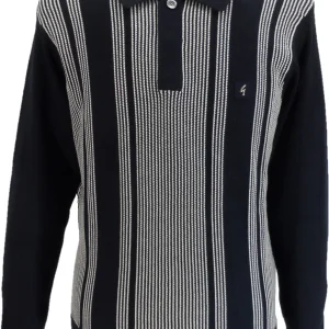 Gabicci Mens Dante Navy Blue Textured Retro Knitted Polo