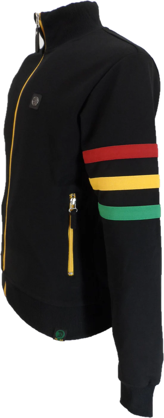 Trojan Mens Black Rasta Stripe Sleeve Retro Track Tops - immagine 4