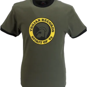 Trojan Records Mens Army Green Spirit of 69 100% Cotton Peach T-Shirt