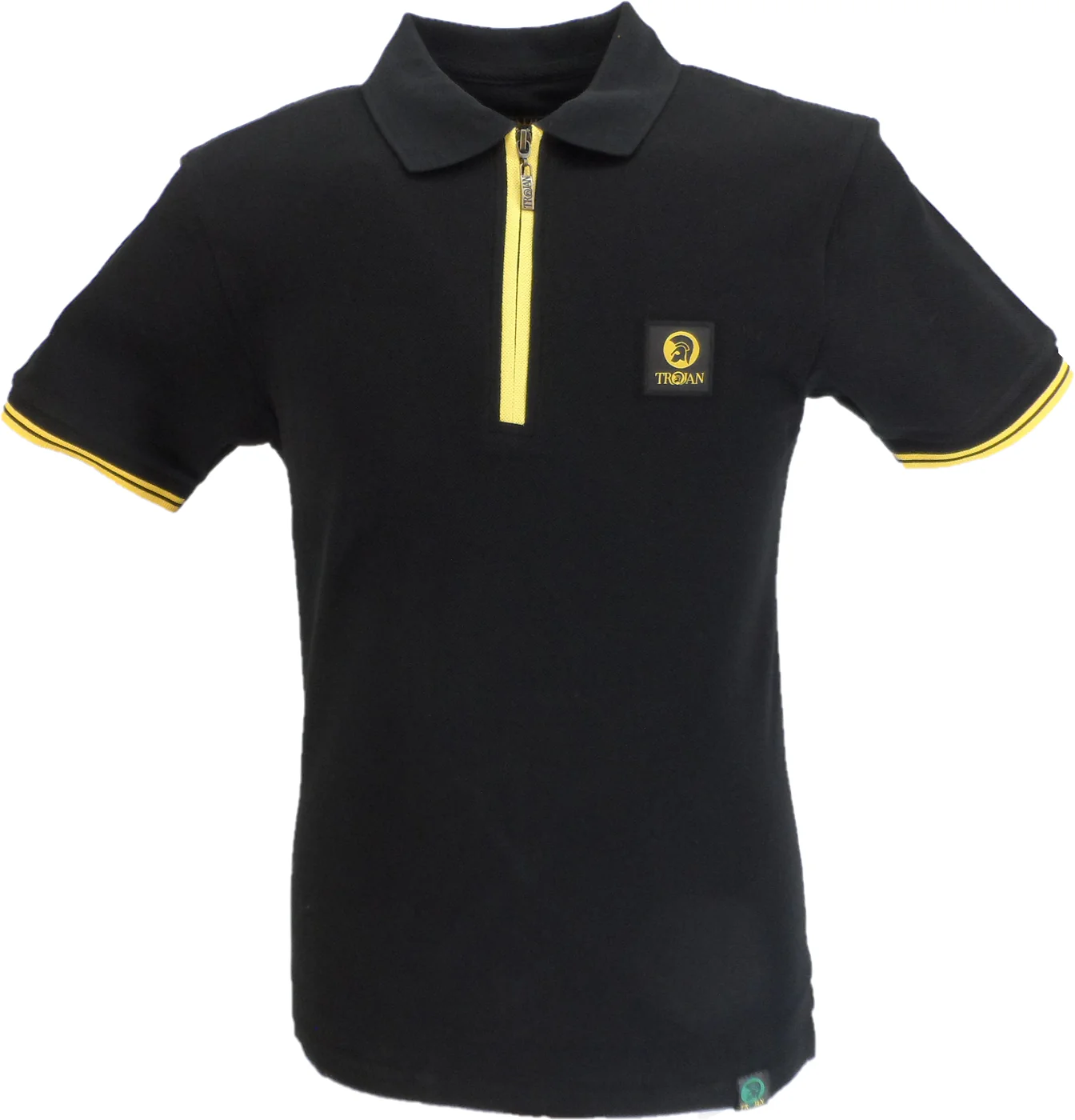 Trojan Mens Black Zipped Retro Polo Shirt - immagine 2
