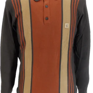 Gabicci Mens Clove Brown Searle Multi Stripe Knitted Polo