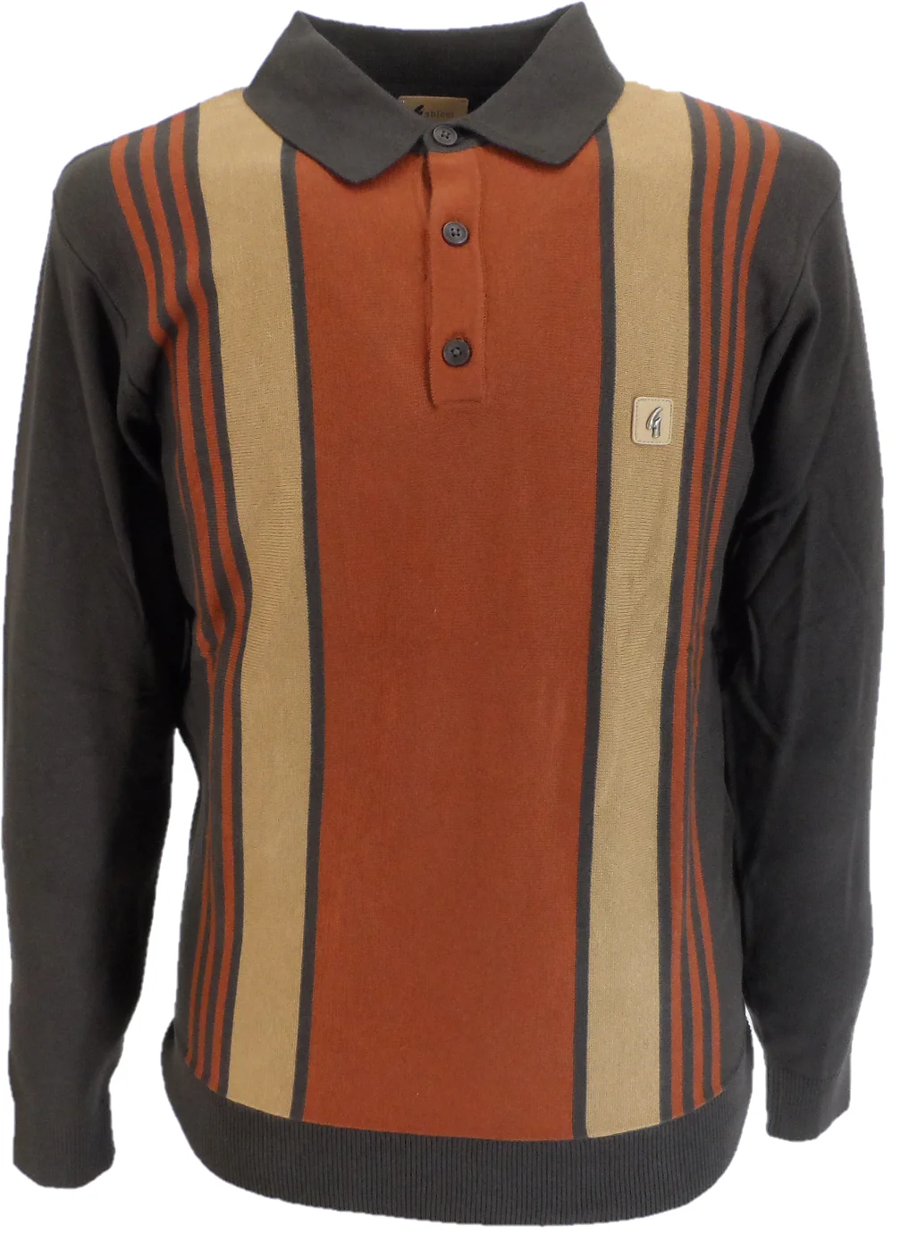 Gabicci Mens Clove Brown Searle Multi Stripe Knitted Polo - immagine 2