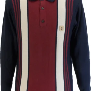 Gabicci Mens Navy Blue Searle Multi Stripe Knitted Polo
