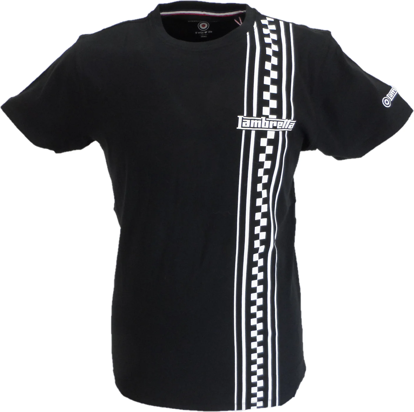 Lambretta Mens Black Two Tone Stripe Retro T Shirt - immagine 2