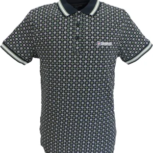 Lambretta Mens Navy Blue Geometric Print Cotton Polo Shirts