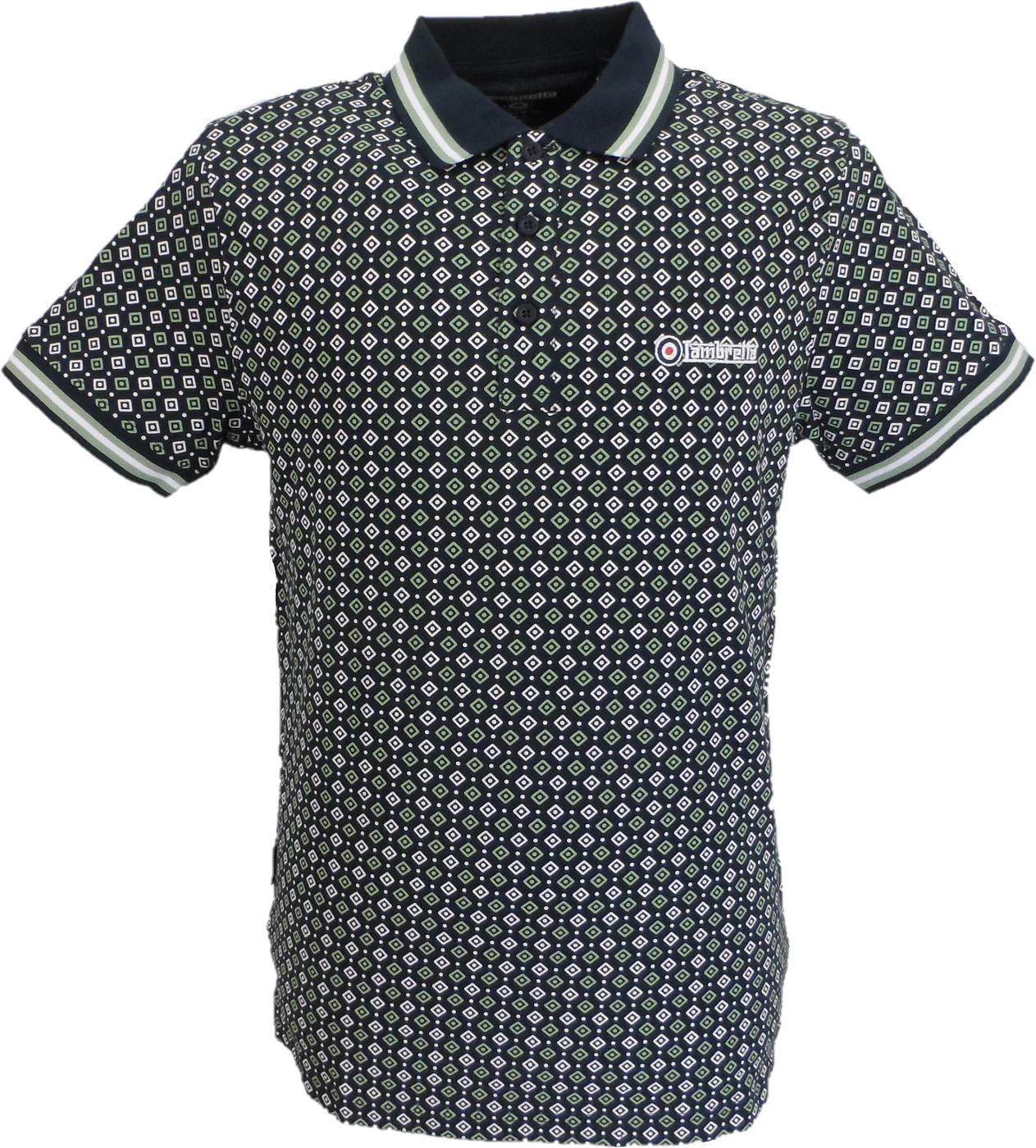 Lambretta Mens Navy Blue Geometric Print Cotton Polo Shirts - immagine 2