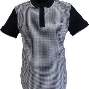 Lambretta Navy & White Retro Gingham Tipped Polo Shirts
