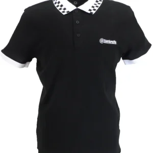 Lambretta Mens Black Checkerboard Collar Polo Shirts