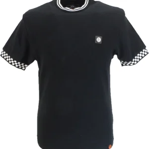 Trojan Mens Black Chequerboard Trim Pique T Shirt