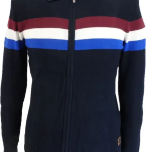 Trojan Mens Navy Blue Zip Up Stripe Cardigan
