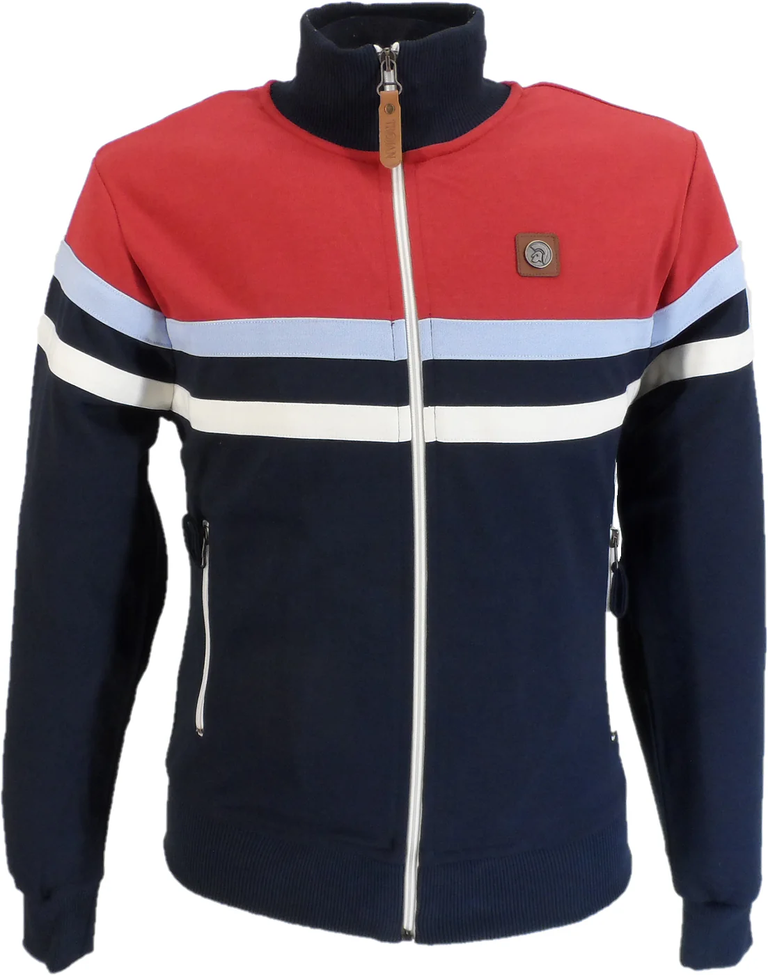 Trojan Mens Navy Blue Panel Stripe Track Tops - immagine 2