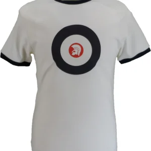 Trojan Mens Ecru Target Ringer logo T-Shirt
